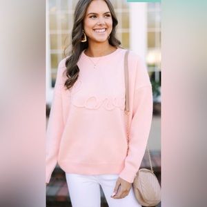 Corded ‘Love’ Sweater | Mint Julep Boutique | Blush Pink Peach | Large